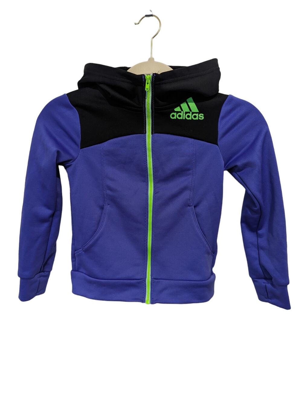 Adidas Girls Full Zip Hoodie with Pockets Purple Green & Black Size 4T